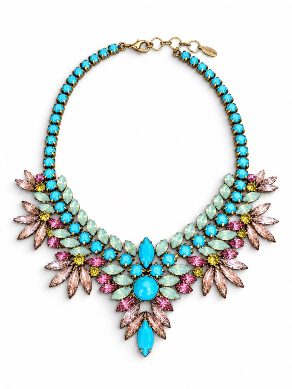 Elizabeth Cole Genuine Turquoise Swarovski Floral Statement Necklace